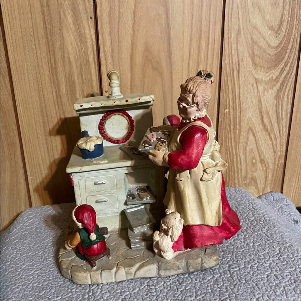 Vintage Ceramic Figurine with Red and Cream Accents